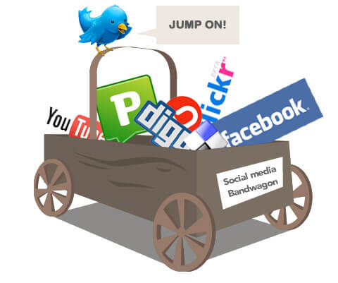 Cartoon representation of social media network logos