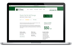 Computer showing self storage website